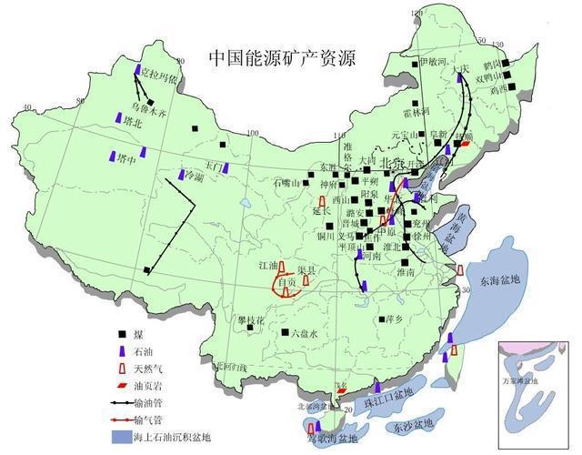 中国能源矿产资源分布图(煤炭,石油,天然气)不过,我国能源消费结构也